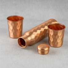 Diamond Cut Copper Water Bottle 2 Glasses with Gift Box (3 Pcs Set) the24kgal
