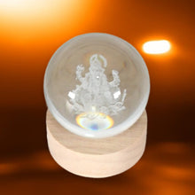 Ganpati 3D Crystal Ball lamps With Wood Base the24kgal