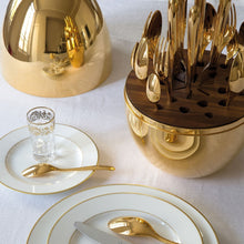 Premium Cutlery Set 24 Pcs with Oval Shaped Stand | Beautiful Stylish Oval Designed Cutlery Sets, Egg-Shaped Luxury Spoon Holder Set  (Golden / 24 pcs set) the24kgal