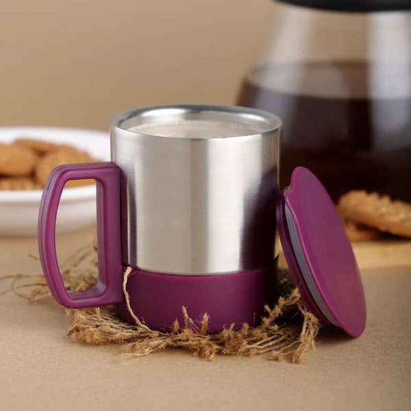 Stainless Steel Coffee/Tea Cup, Stainless Steel Lid Cover Hot Coffee/Tea Mug Hot Insulated Double Wall Stainless Steel, Coffee and Milk Cup with Lid & Handle Easy To Carry - Coffee Cup (1 Pc) the24kgal