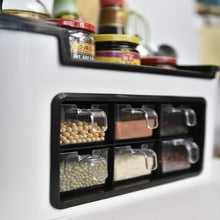 Multifunctional Kitchen Storage Organizer Rack with 6 Spice Containers, Knife & Spoon Holder, and Top Shelf the24kgal