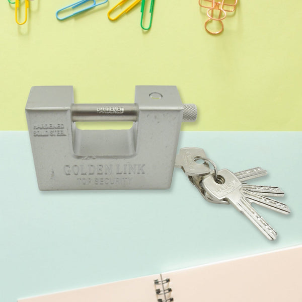 94mm Stainless Steel Padlock: Rectangular, Hardened Steel, 5 Keys the24kgal