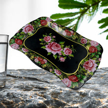 Stainless Steel Serving Tray With Flower Printed Rectangle Premium Dining Table Plate (18 x 8.5 Inch / 1 Pc) the24kgal