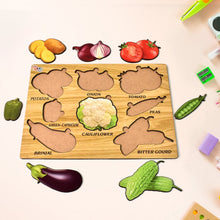 Wooden Vegetable Puzzle Learning Educational Board (1 Set / 28×20 Cm) the24kgal