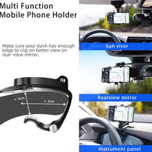 Car Phone Holder Clip Mount 360 Degree Rotation Dashboard Rear View Mirror Sun Visor Smartphone HUD Navigation Fold Stand Plastic Black Compatible For All Smart Phones the24kgal