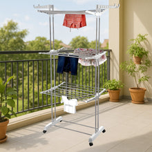3-Tier Foldable Stainless Steel Cloth Drying Stand with Wheels the24kgal