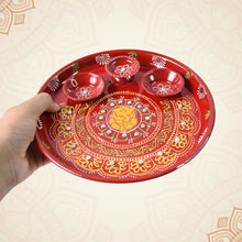 Hand-Painted Decorative Pooja Thali with Ganesha Motif and Diyas the24kgal