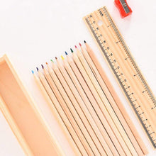 Colorful Wooden Pencil Set with Pencil box, Ruler, Sharpener For for Kids, Artist, Architect (12 Pcs Set) the24kgal