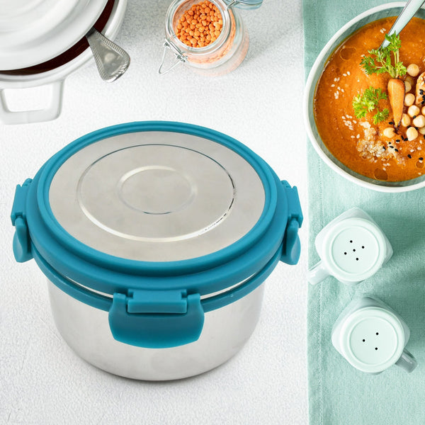 Miracle Solo round Lunch box High Grade Stainless Steel Double Wall Insulated 300ML Food Container 4 Lock Clip Leak Proof Lid, Best Return Gift for Any Occasion (1 Pc) the24kgal