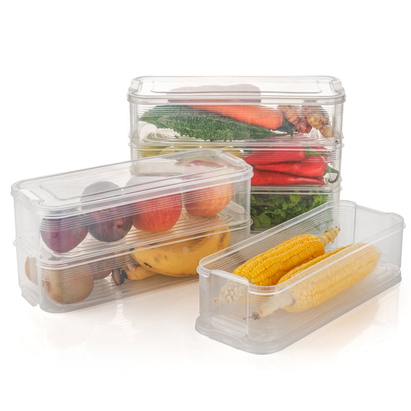 3 Fridge Storage Container, Fridge Organizer with Lid Stackable Fridge Storage Containers Plastic Freezer Storage Containers for Fish, Meat, Vegetables, Fruits, Pack of 3pcs, 1500ML Approx the24kgal
