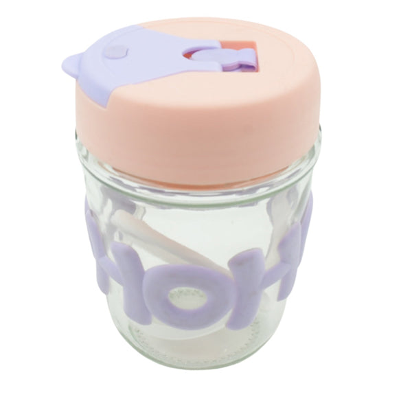 Glass Coffee/Tea Mug - 350ml Cup with Lid, Alphabet Design, Multipurpose Drinkware the24kgal