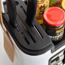 Multifunctional Kitchen Storage Organizer Rack with 6 Spice Containers, Knife & Spoon Holder, and Top Shelf the24kgal