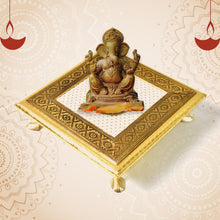 Golden - Square Pooja Chowki Patla / Bajot (20×20 CM / 1 Pc) the24kgal