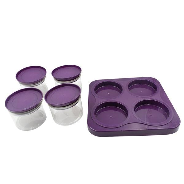 Airtight Plastic 4 Pc Storage Container Set, With Tray Dry Fruit Plastic Storage Container Tray Set With Lid & Serving Tray For Kitchen the24kgal