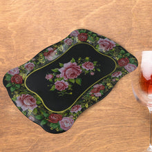 Stainless Steel Serving Tray With Flower Printed Rectangle Premium Dining Table Plate (18 x 8.5 Inch / 1 Pc) the24kgal