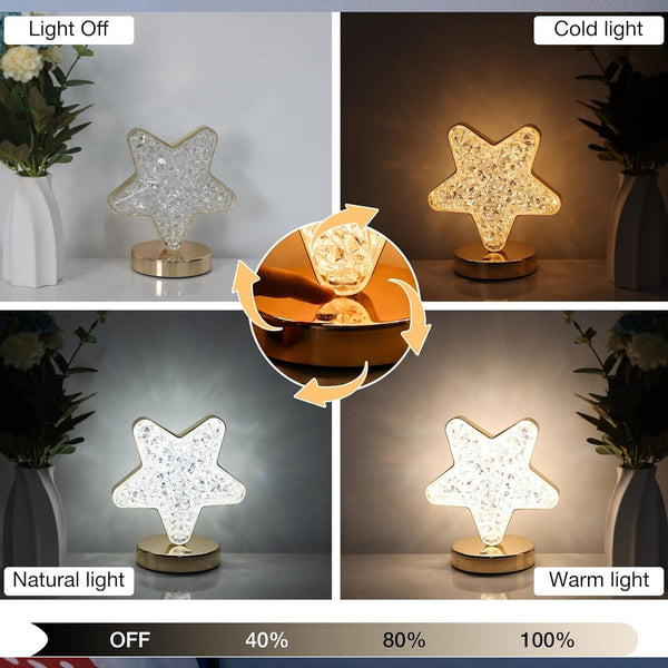 Star Crystal Diamond Touch Lamp – USB Rechargeable, 3-Way Dimmable the24kgal