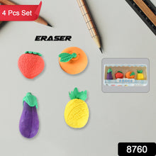 Mini Cute Veg & Fruit Erasers – 3D Colorful Eraser Set for Kids (4 Pc) the24kgal