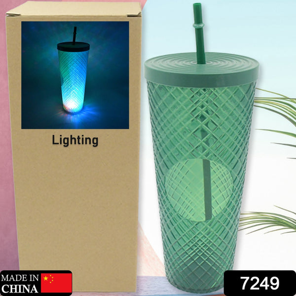 Cup with Straw &  LED Lighting Reusable Matte Studded Tumbler with Leak Proof Lid Water Cup Travel Mug Coffee Ice Water Bottle Double Walled Insulated Tumbler BPA Free (1 Pc) the24kgal