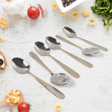 Stainless Steel Gold Bordered Textured Spoons Gold Plated Handle Set of 6 Pc the24kgal