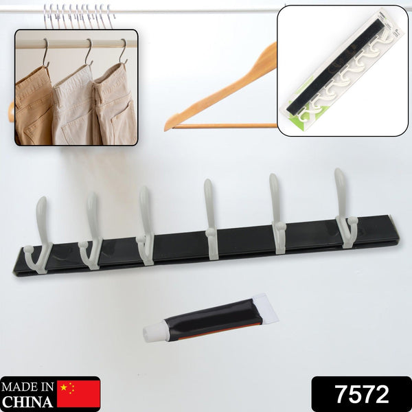Wall Door Hook Rail | 6 Hook Hanger for Clothes & Hats | With Eco-Friendly Adhesive the24kgal