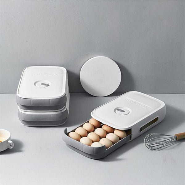 Egg Storage Box Plastic Egg Drawer Fridge Egg Organizer Egg Keeper Refrigerator Egg Drawer Plastic Egg Carton Covered Egg Holder Pantry Egg Bin Household Egg Tray (1 Pc) the24kgal