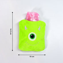 Green One-Eyed Monster Print Small Hot Water Bag with Cover for Pain Relief the24kgal