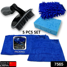 Car / Bike Cleaning Combo Microfiber Car Wash Sponge and Gloves, Automobile Cleaning Sponges, 2 Wash Towel, 1 Brush, 1 Sponge, 1 Gloves, Car Wash Cleaning Tools Kit (5 Pcs Set) the24kgal
