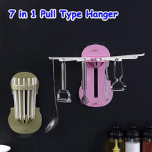 Plastic 7-in-1 Multifunction Retractable Wall-Mounted Pull-Out Hanger Rack Without Punching Hooks Up for Kitchen Bathroom the24kgal
