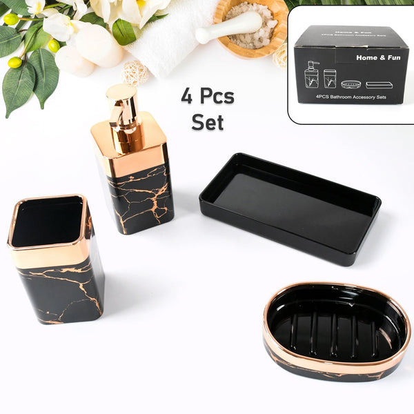 Bathroom Accessories Set, Bathroom Decor with 1 Soap Dispenser, 1 Tumbler, 1 Tray, 1 Soap Dish for Bathroom, Kitchen, Office, Gift for Women and Men (4 pcs set) the24kgal