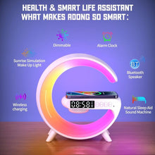 Smart Alarm Clock with G-Shape RGB Light Bluetooth Speaker, Wireless Charging (1 Pc) the24kgal