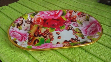 Small Plastic Flower Printed Design Serving Tray (1 Pc / 27 x 18 CM / Mix Color) the24kgal