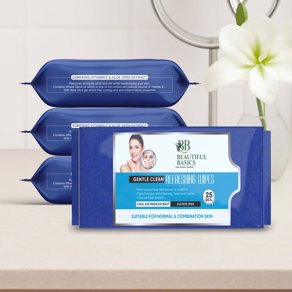 Beautiful Basics Dry, Oily, Sensitive & Normal Skin Face Wipes (4 Pkts x 100 Pcs wipes) the24kgal