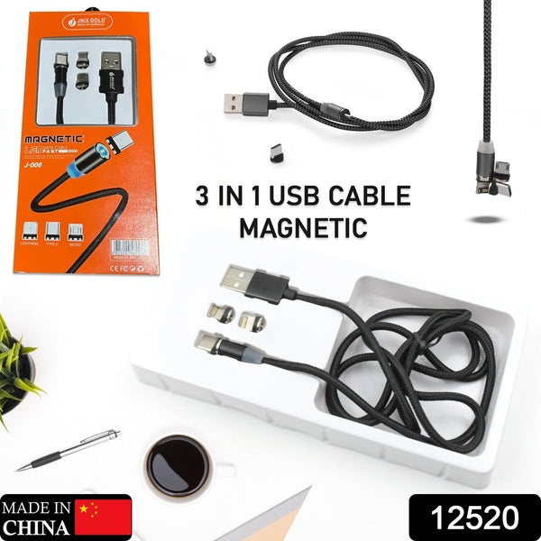 Magnetic Charging Cable 3 in 1 Metal Magnetic Micro USB Type C Lighting Cable with LED, Multiple Charging Adapters for All Android and all Smartphones  (Compatible with All Android and iPhone Smartphones, Tablet, PC, Mobile the24kgal