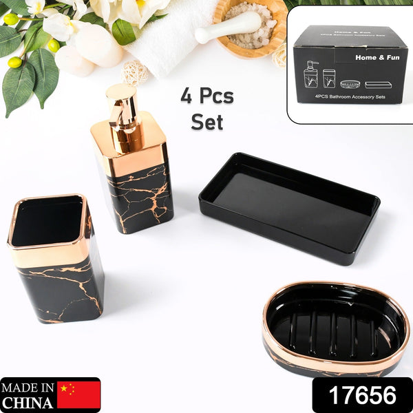 Bathroom Accessories Set, Bathroom Decor with 1 Soap Dispenser, 1 Tumbler, 1 Tray, 1 Soap Dish for Bathroom, Kitchen, Office, Gift for Women and Men (4 pcs set) the24kgal