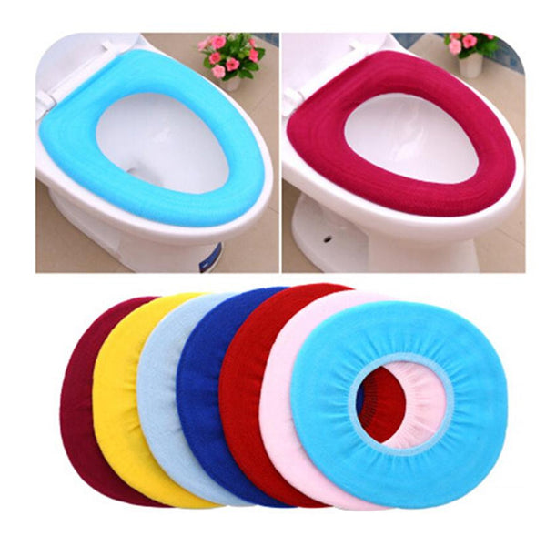 Bathroom Soft Thicker Warmer Stretchable Washable Cloth Toilet Seat Cover (1pc) the24kgal