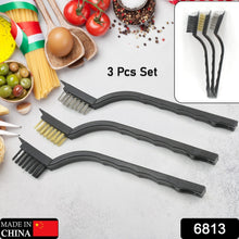 Mini Wire Brush Set Brass Nylon Stainless Steel Bristles Household Cleaning Brush for Gas Stove, Smoke Machine Tool Burner Tiles Tap Rust Removal Welding Slag Dirt & Paint Scrubbing (3 Pcs Set) the24kgal