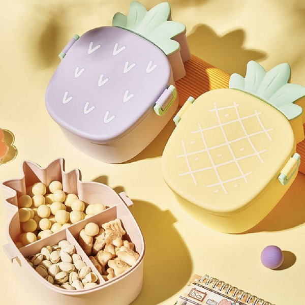 Kids Lunch Box Cute Pineapple Shaped Bento Box with Fork Spoon Snack Container Microwave Portable Office Lunch Box (1 Pc / With Spoon, Fork & Color Box) the24kgal