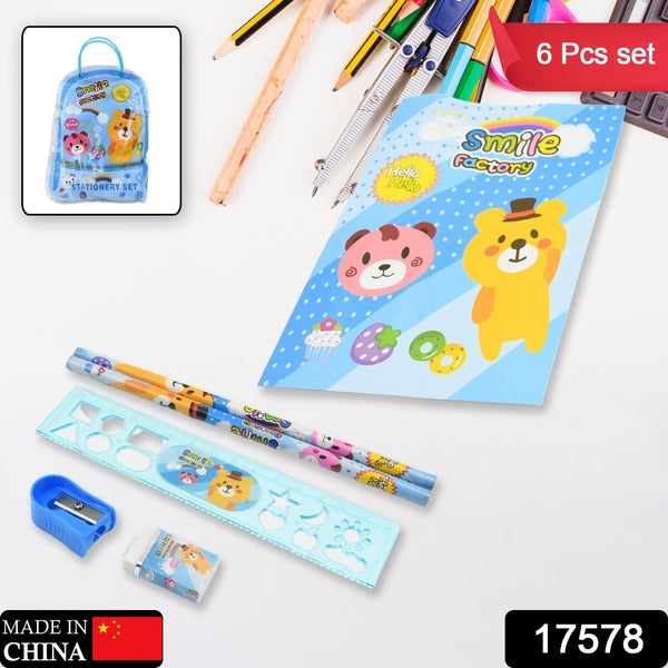 Stationery Kit for Kids - Stationery Set, Includes Wooden Pencil, Sharpener, Pencil and Eraser Set, Birthday Return Gift for Kids, Boys, Girls, 2 Pencil, 1 Scale, 1 Notebook,1 Sharpener, 1 Eraser & With Zip Bag (6 Pcs Set) the24kgal