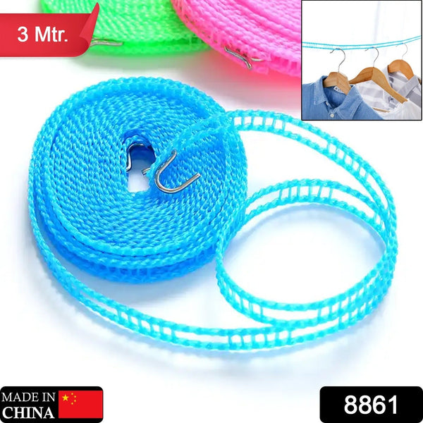 3 Meter Anti-Slip Clothesline Rope - Nylon, Hooks, Indoor/Outdoor the24kgal