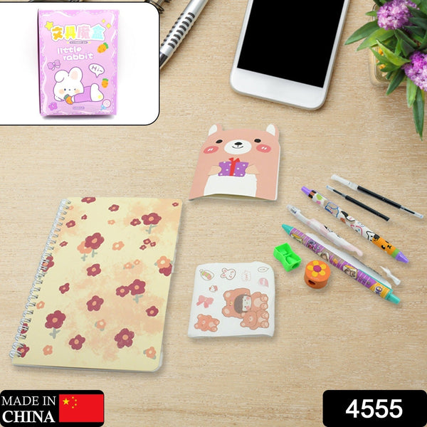 Cartoon Stationery Box  Cartoon Design School Box Book , diary , Pen , Eraser, Sharpner , Sticker & Pen Refill Student Gift School box  (1 box) the24kgal