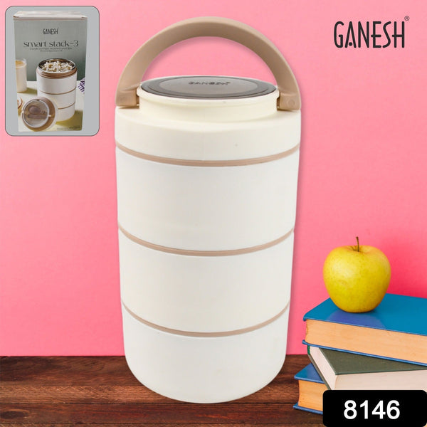 Ganesh Smart Stack 3 Layer Portable Lunch Box Stainless Steel Airtight Leak-Proof Lunch Box for Office, School, Picnic: Color May Vary (3 Layer) the24kgal
