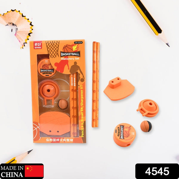 Football & Basketball Stationery Kit – Pencil, Sharpener & Eraser for Kids (Birthday Gift) the24kgal