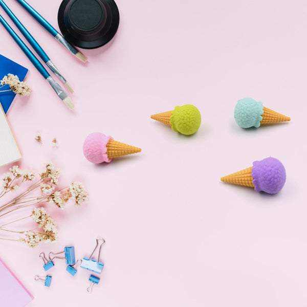 Cone Eraser for Girls & Boys / Eraser for School B'Day Return Gift Party Doughnut Lollipop Ice Cream Theme Shape Erasers Pencils Set for Kids Educational Stationary kit, School Supplies (1 Set 4 Pc) the24kgal