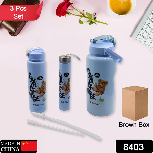 Plastic Water Bottle Set – BPA-Free, Leak-Proof, Cartoon Design for Kids & Gym (3 Pc Set) the24kgal