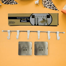 Stainless Steel Utensil Hanger Rail Nail Free Wall Mount with 2 Magic Stickers & 6 Plastic Hooks For Kitchen the24kgal