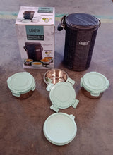 Ganesh 4In1 Tiffin Box-Lunch Box | 3 Stainless Steel Containers 300 Ml Approx & Plastic Salad Container 200 Ml Approx| Plastic lid Box | Round Zip Bag | Leak Proof | Microwave Safe for Office, College and School for Men, Women  the24kgal