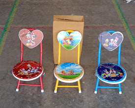 Heart Shape Kids Chair Cartoon Printed Foldable Kids / Children Folding Chair for Playrooms, Schools, Daycares, and Home. Metal and Fibre Body Picnic Beach Camping Chair (1 Pc) the24kgal
