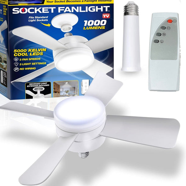 Original Cool LED Socket Fan Light – Ceiling Fan Replacement, 1000 Lumens/5000K, Remote Controlled (Remote Battery Not Included) the24kgal