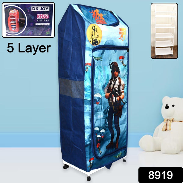Multi Purpose Foldable Baby Wardrobe / Toy Box 5 Shelves Cartoon Printed the24kgal