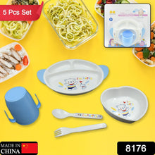 5in1 Baby Feeding Set for Kids and Toddlers,Children Children Dinnerware Set - Feeding Set for Kids, Cartoon Design Plate, Cup, Spoon, Fork  Tableware Cutlery for Kids Microwave (5 Pcs Set) the24kgal